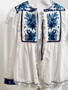 Zara White Top with Blue Embroidered Detail